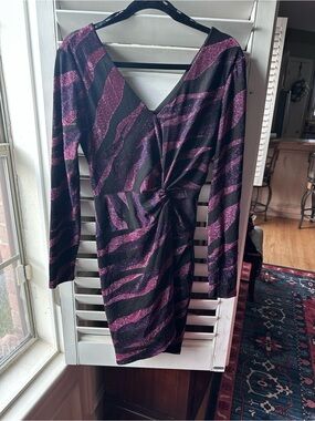 Twist-Front Long Sleeve Dress in Black and Purple